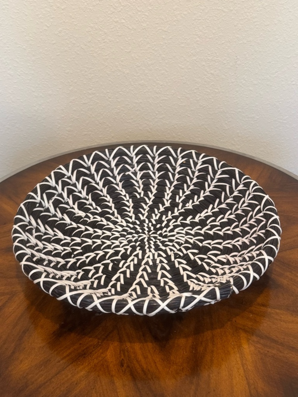Handwoven Black & White Decorative Basket  12 Inches